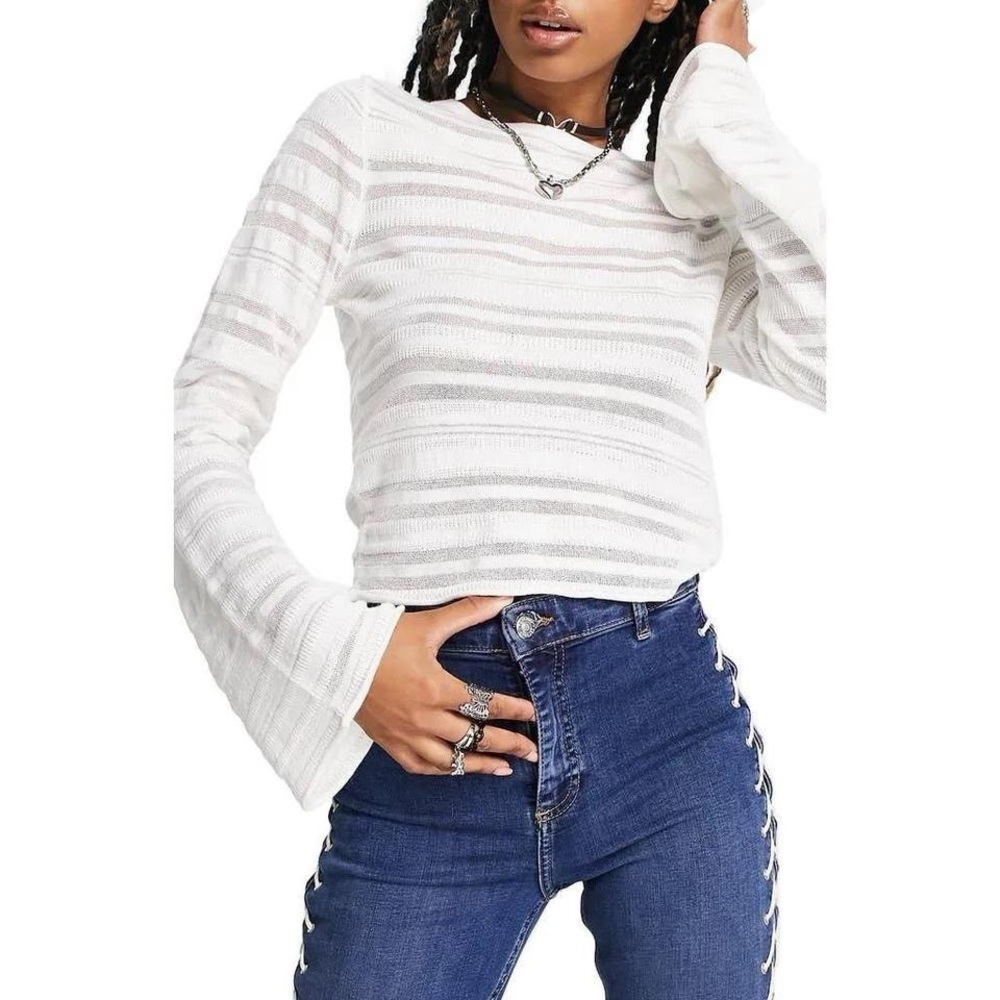 ASOS Design Sweater with Sheer Stripe in White Size 6